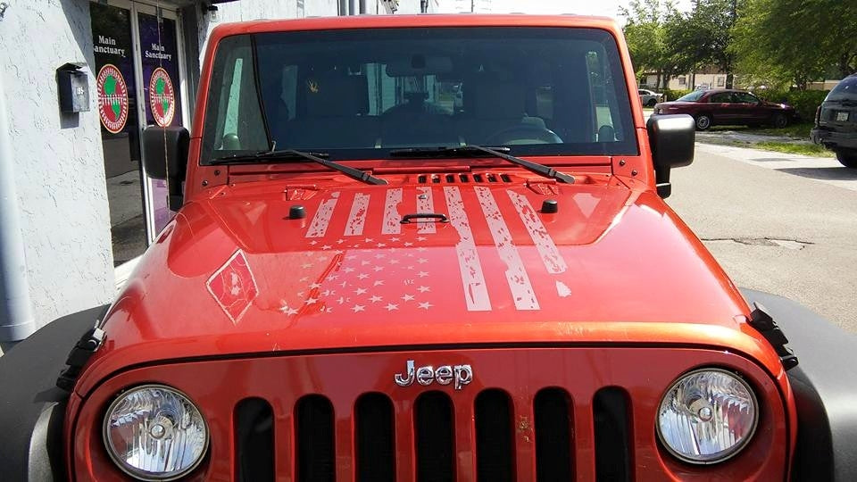 JEEP WRANGLER DISTRESSED AMERICAN FLAG HOOD DECAL JK TJ YJ CJ
