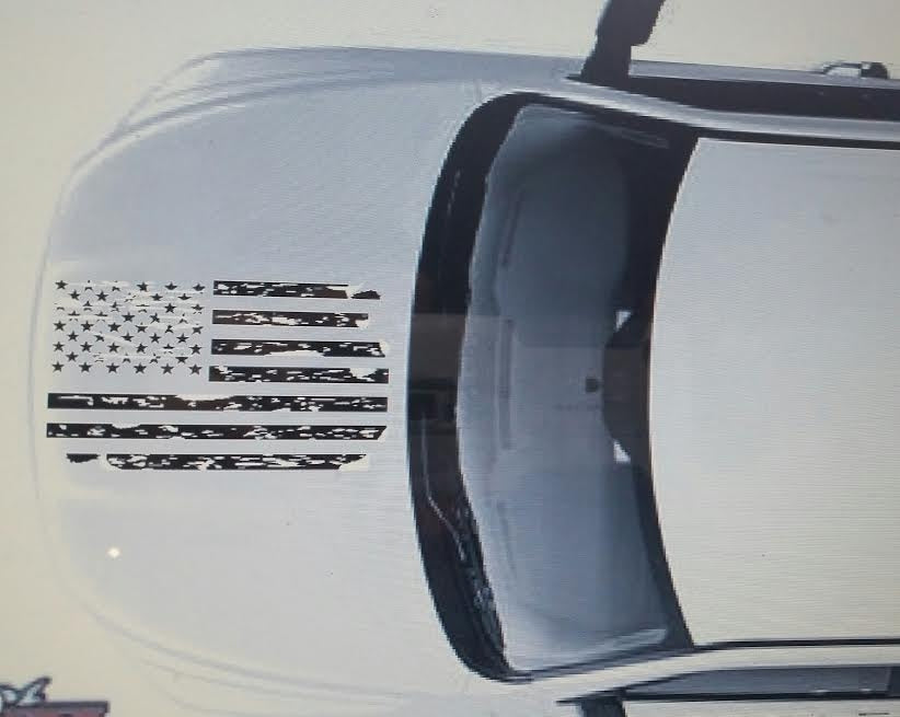 DODGE RAM HOOD DISTRESSED AMERICAN FLAG VINYL DECAL CHOOSE COLOR