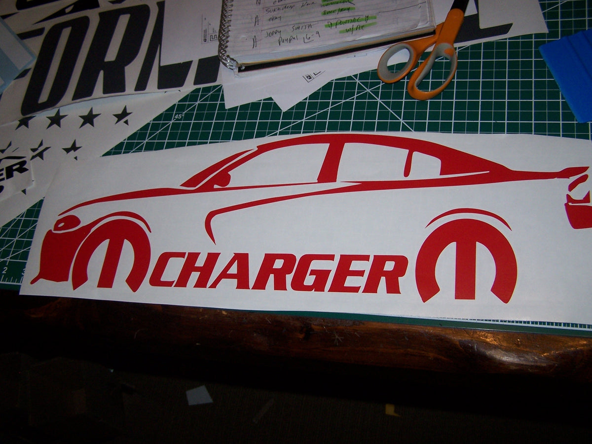 CHARGER WITH MOPAR LOGO & TEXT VINYL STICKER DECAL 2011-2014