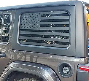 Rear Window American Flag Decal Fits Jeep Wrangler JK JKU 2011 2012 2013 2014 2015 2016 2017 2018, Precut Back Side Window Glass USA Flag Vinyl Sticker