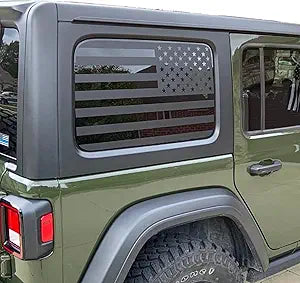 Rear Window American Flag Decal Fits Jeep Wrangler JK JKU 2011 2012 2013 2014 2015 2016 2017 2018, Precut Back Side Window Glass USA Flag Vinyl Sticker