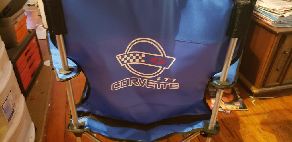 CORVETTE C4 CUSTOM CAR SHOW FOLDING CHAIR LOGO FRONT AND BACK