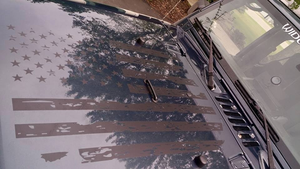 JEEP WRANGLER DISTRESSED AMERICAN FLAG HOOD DECAL JK TJ YJ CJ