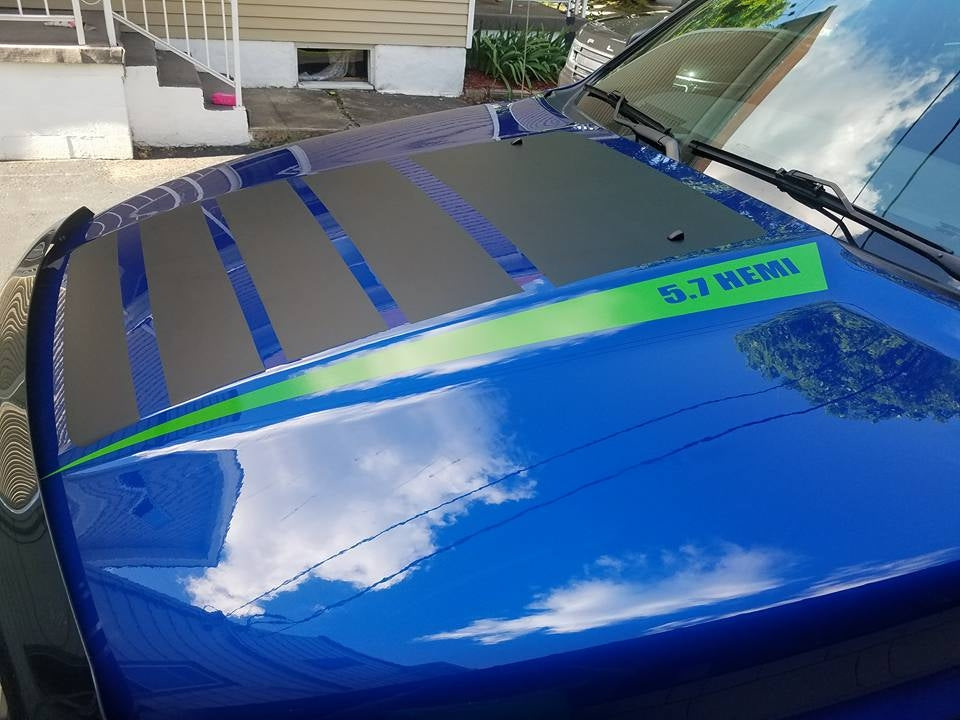 DODGE RAM HOOD SPEAR STRIPE DECALS WITH CUSTOM TEXT