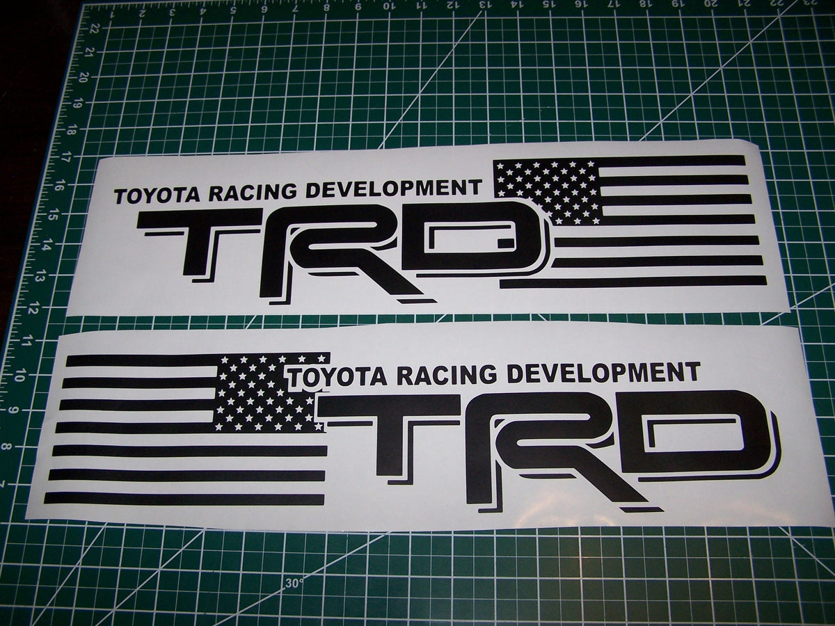 TRD AMERICAN FLAG BEDSIDE VINYL DECAL SET OF 2 TACOMA TUNDRA