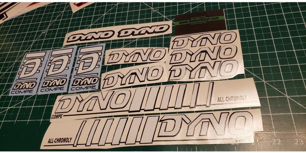 DYNO COMPE DECAL SET 86 87 88 89 VINTAGE BMX WHITE & BLACK