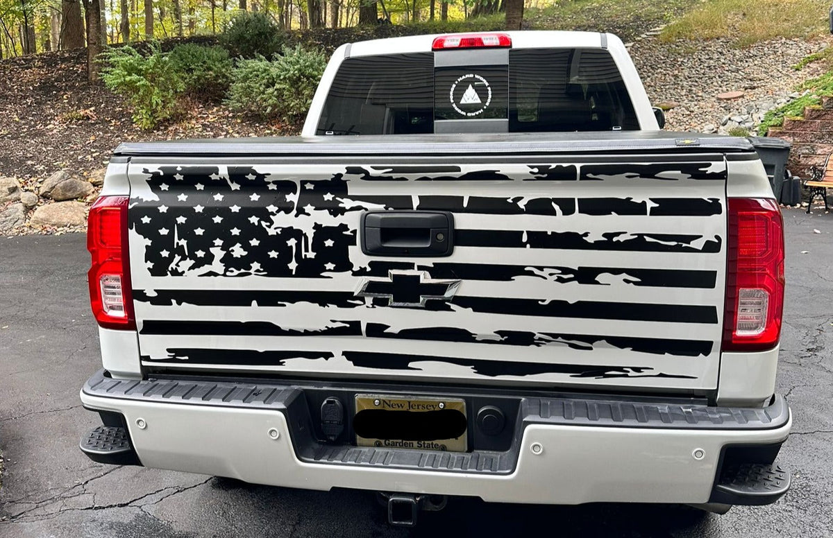 2018-UP CHEVROLET SILVERADO GMC SIERRA TAILGATE DISTRESSED FLAG DECAL