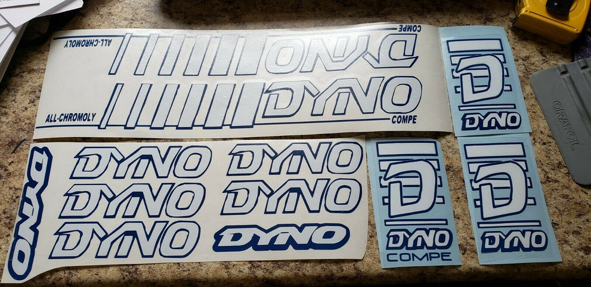 DYNO COMPE DECAL SET 86 87 88 89 VINTAGE BMX WHITE & BLUE