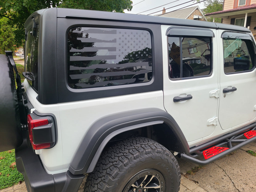 JEEP WRANGLER DISTRESSED AMERICAN FLAG Quarter window DECAL set JKU JLU