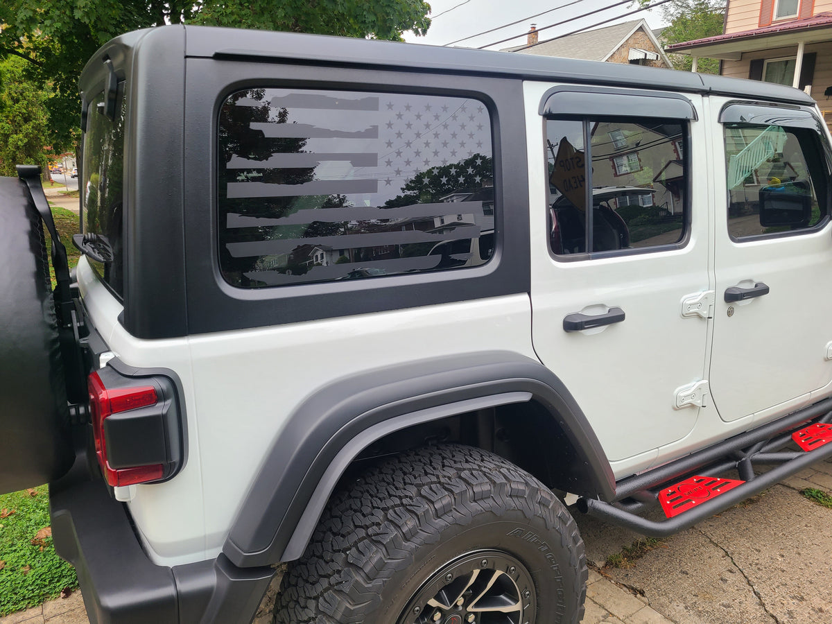 JEEP WRANGLER DISTRESSED AMERICAN FLAG Quarter window DECAL set JKU JLU